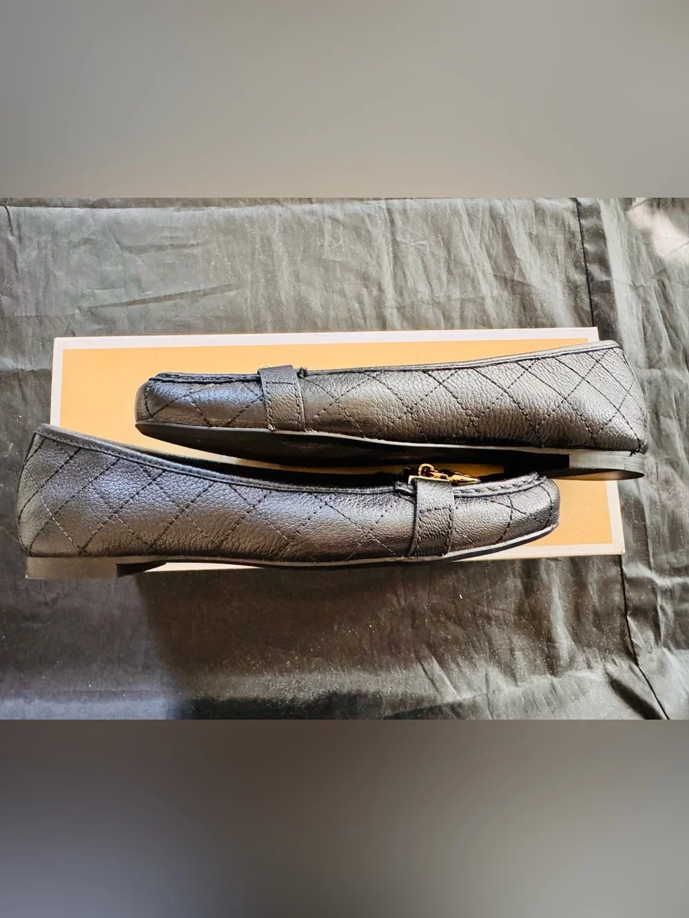 Michael Kors Black Leather Flat with Gold Buckle Accent